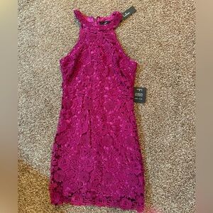Lulu's Floral Lace Mini Dress in Magenta